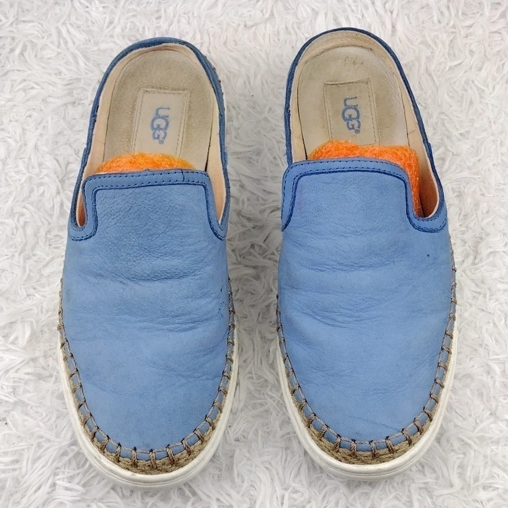 Ugg Australia Caleel Blue Leather Upper Round Toe Espadrille Slip On Mule Shoe - Picture 3 of 16